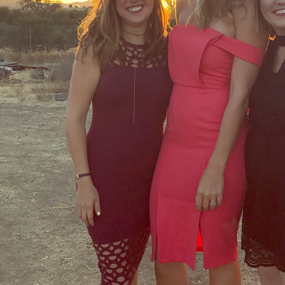 Laser cut burgundy bodycon dress